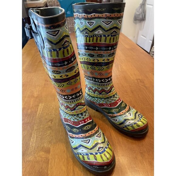 Bogs Colorful Aztec Pattern High Rain Boots Size 7 - Picture 3 of 6
